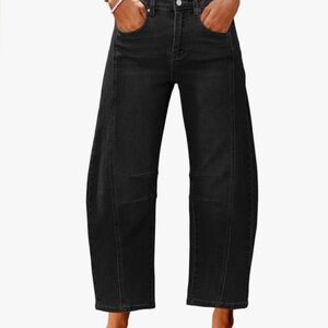 Wide Leg Cropped Barrel Jeans High Rise Boyfriend Mom Ankle Black Size 10